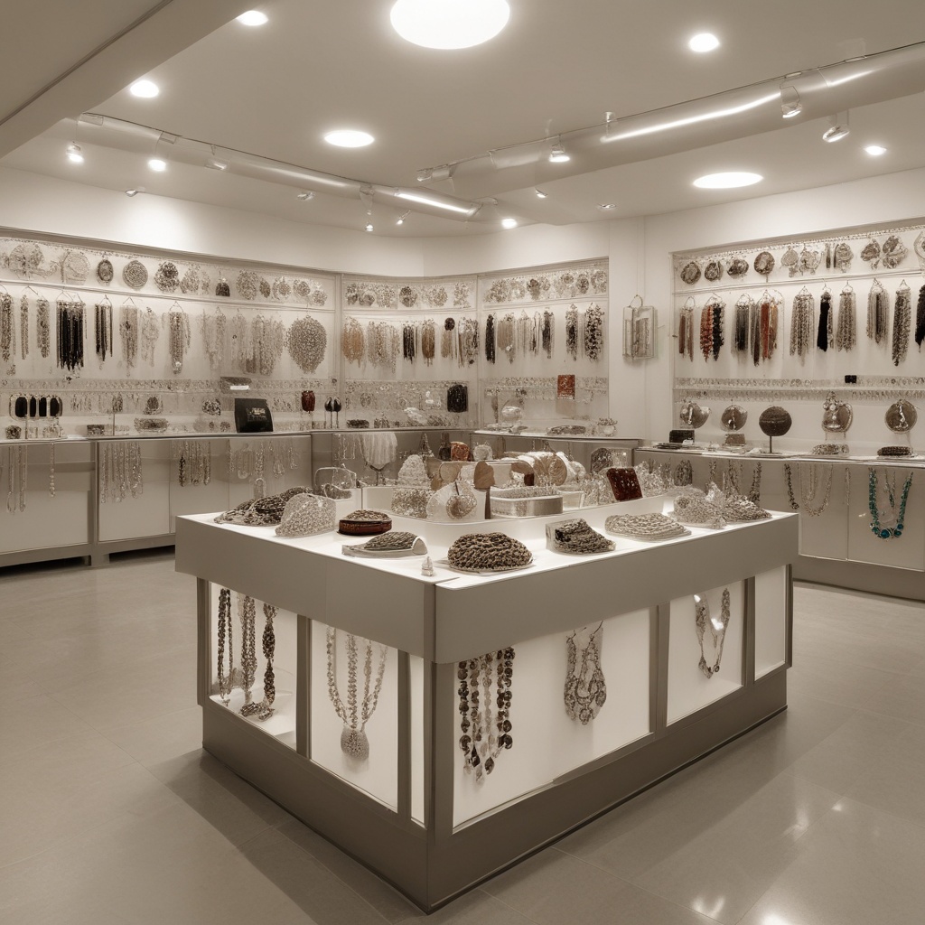 Fashion jewelry display at ladies' garment showroom